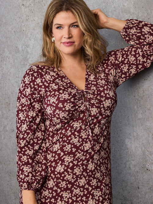 Red Ditsy Tie Keyhole Jersey Dress