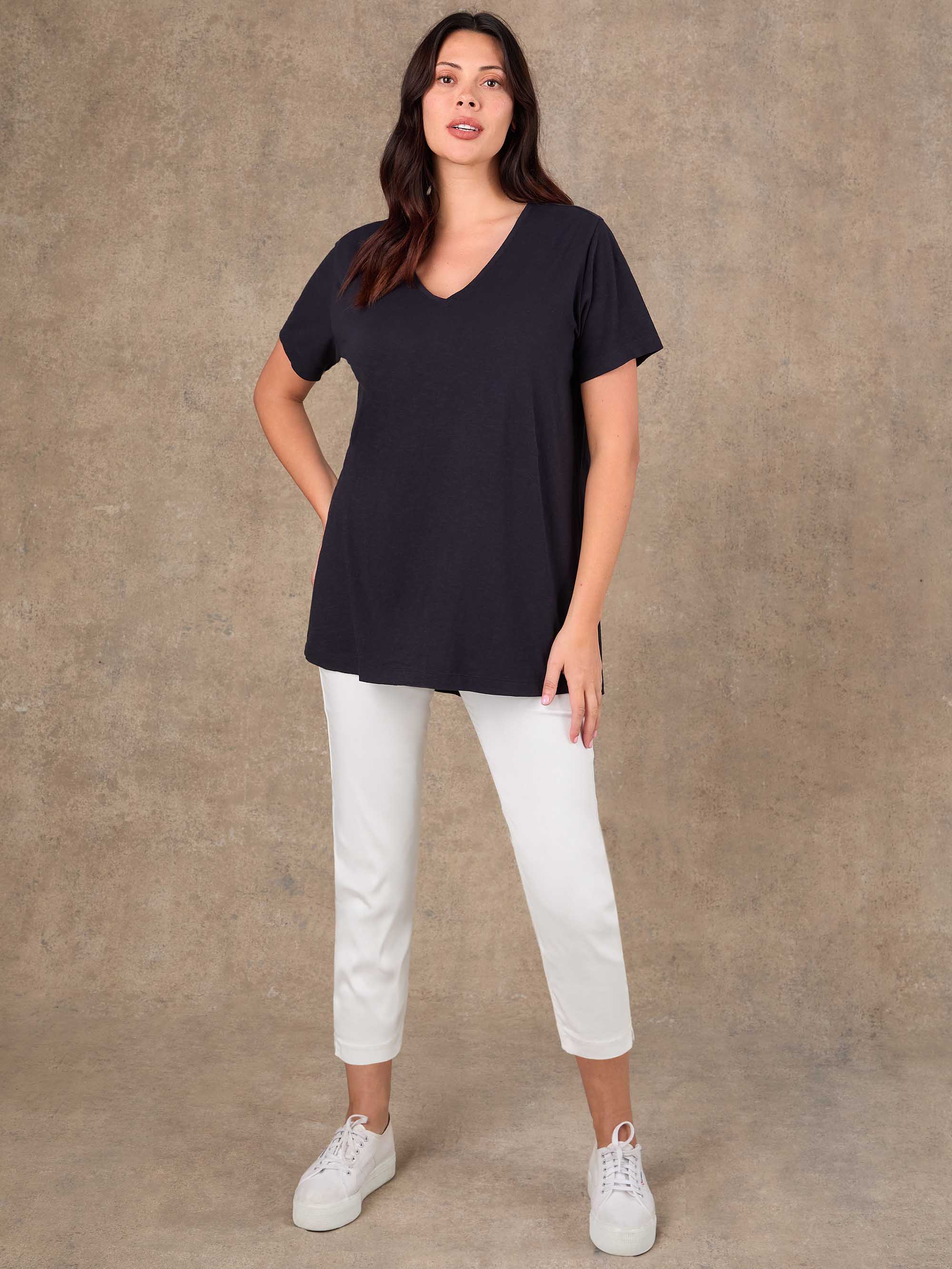 Ivory cropped jeggings full length view