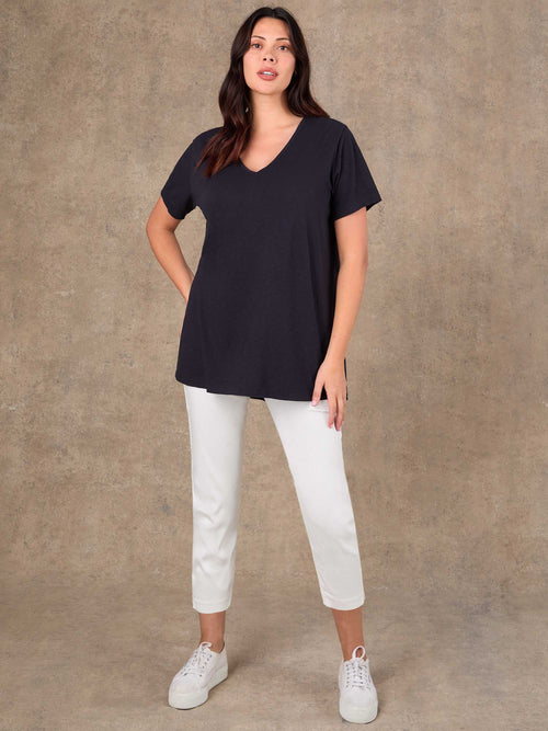 Ivory cropped jeggings full length view