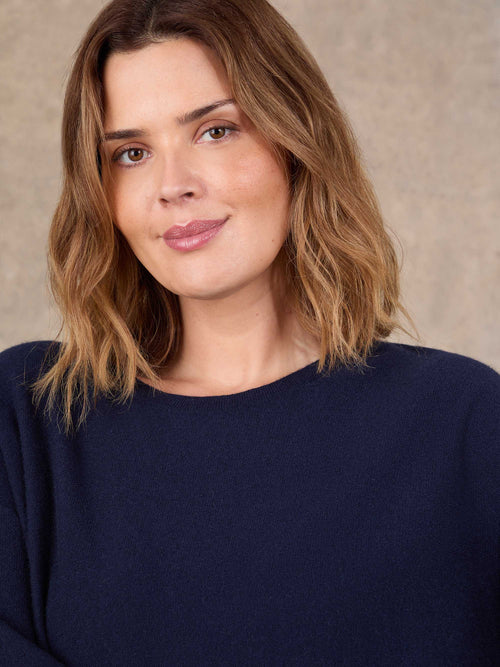 Navy Short Sleeve Knitted Jumper With Cashmere