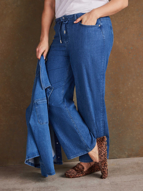 Blue Drawstring Wide Leg Jeans