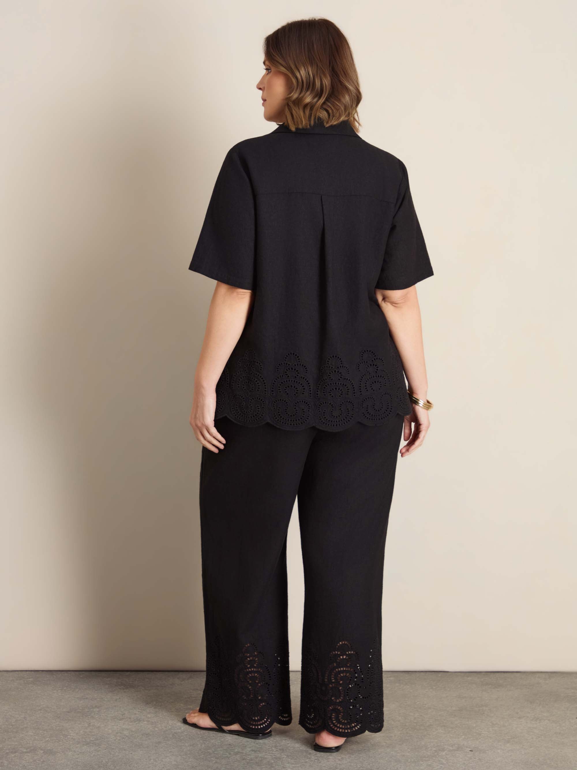 Black Linen Blend Broderie Shirt