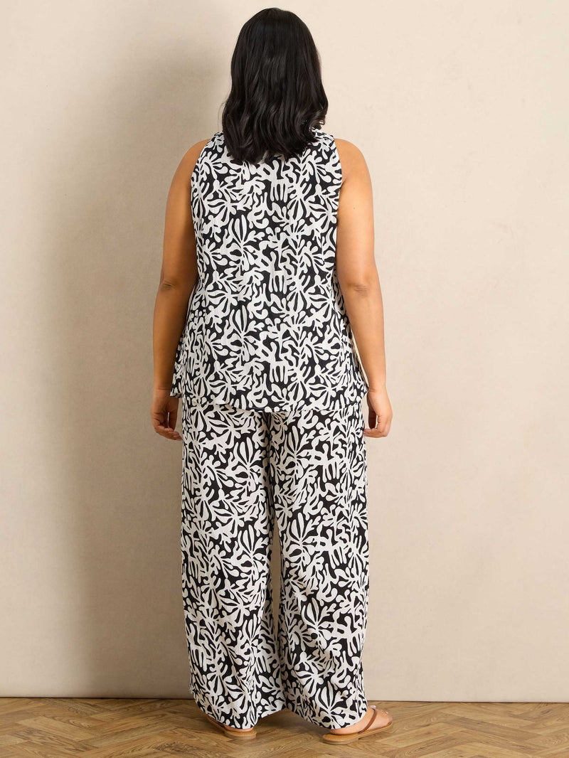 Mono Print Cowl Neck Crinkle Top