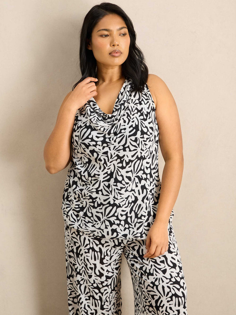 Mono Print Crinkle Drawstring Trouser