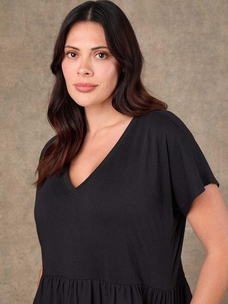 Black Jersey Woven Mix Broderie Maxi Dress