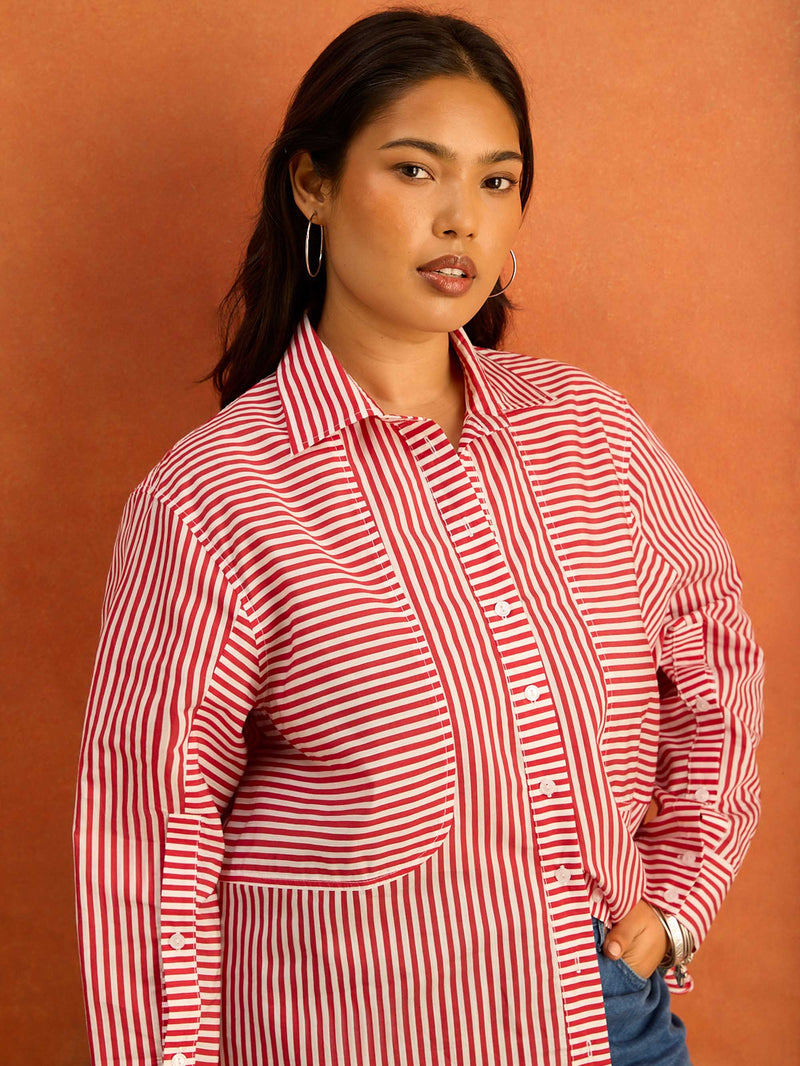 Red Striped Shirt Tencel Blend