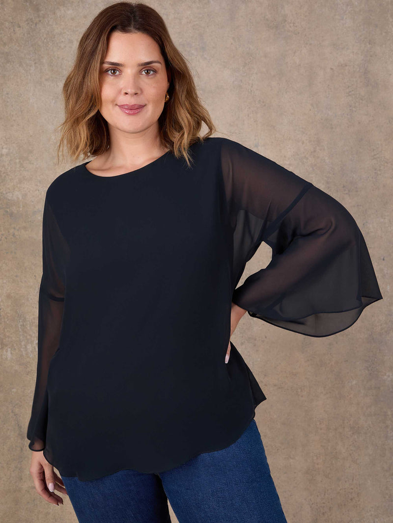 Black Angel Sleeve Overlay Top