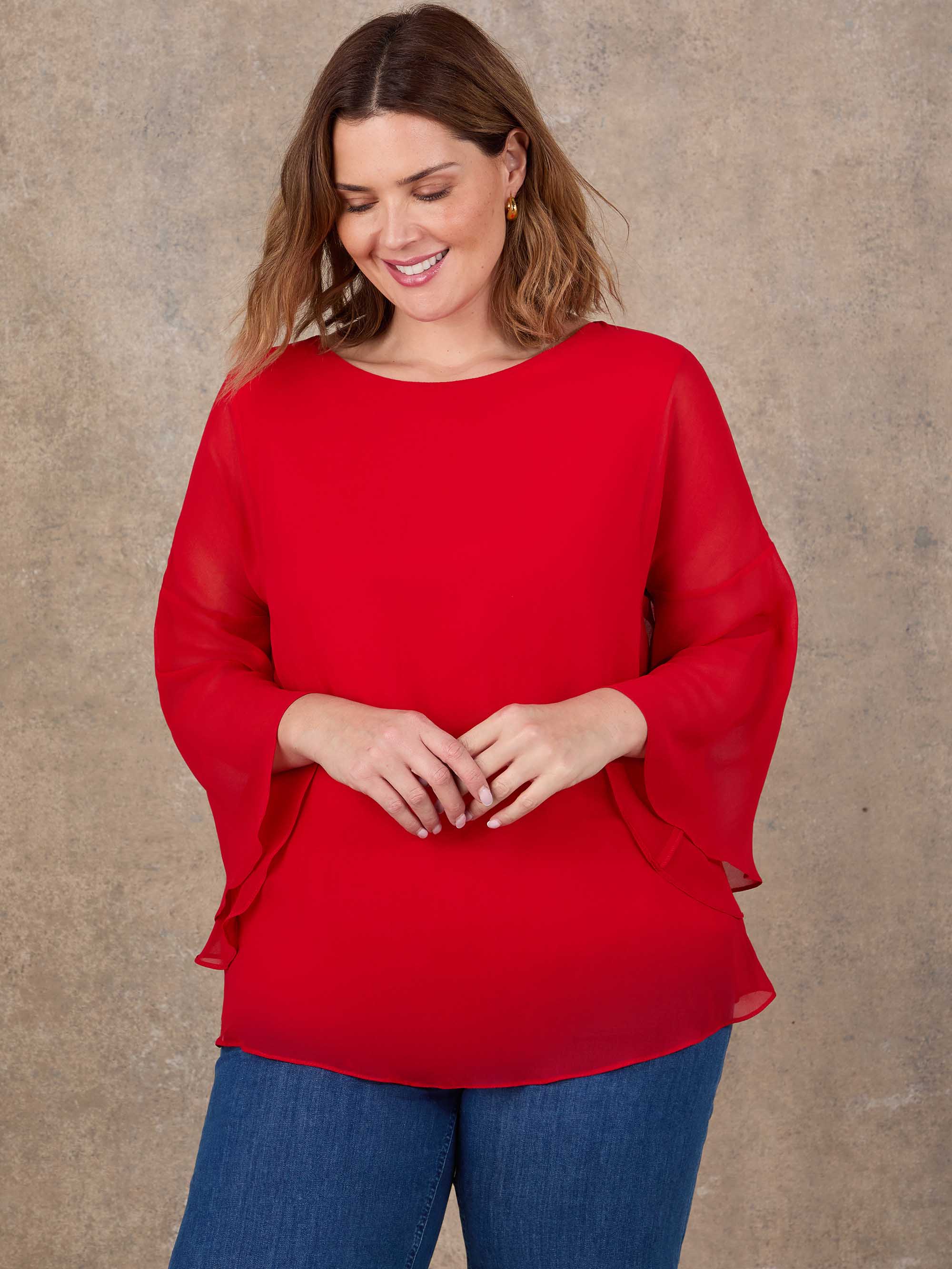 Red Angel Sleeve Overlay Top