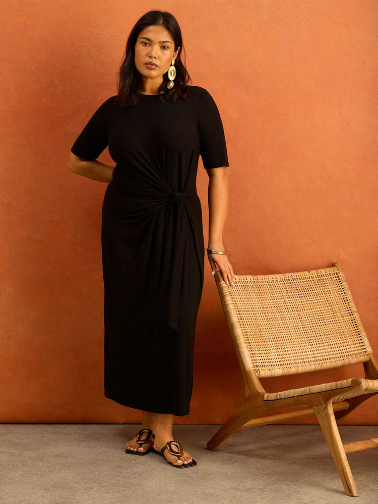 Black Tie Side Jersey Midaxi Dress