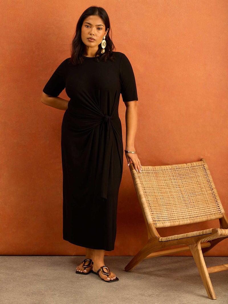 Black Tie Side Jersey Midaxi Dress