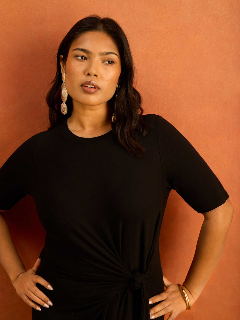 Black Tie Side Jersey Midaxi Dress