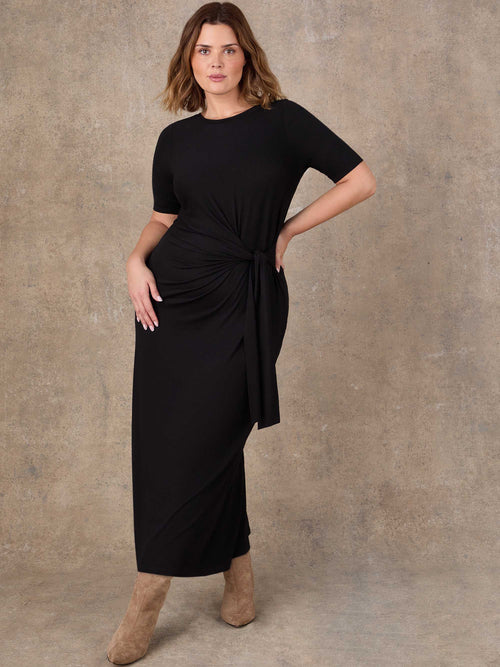 Black Tie Side Jersey Midaxi Dress