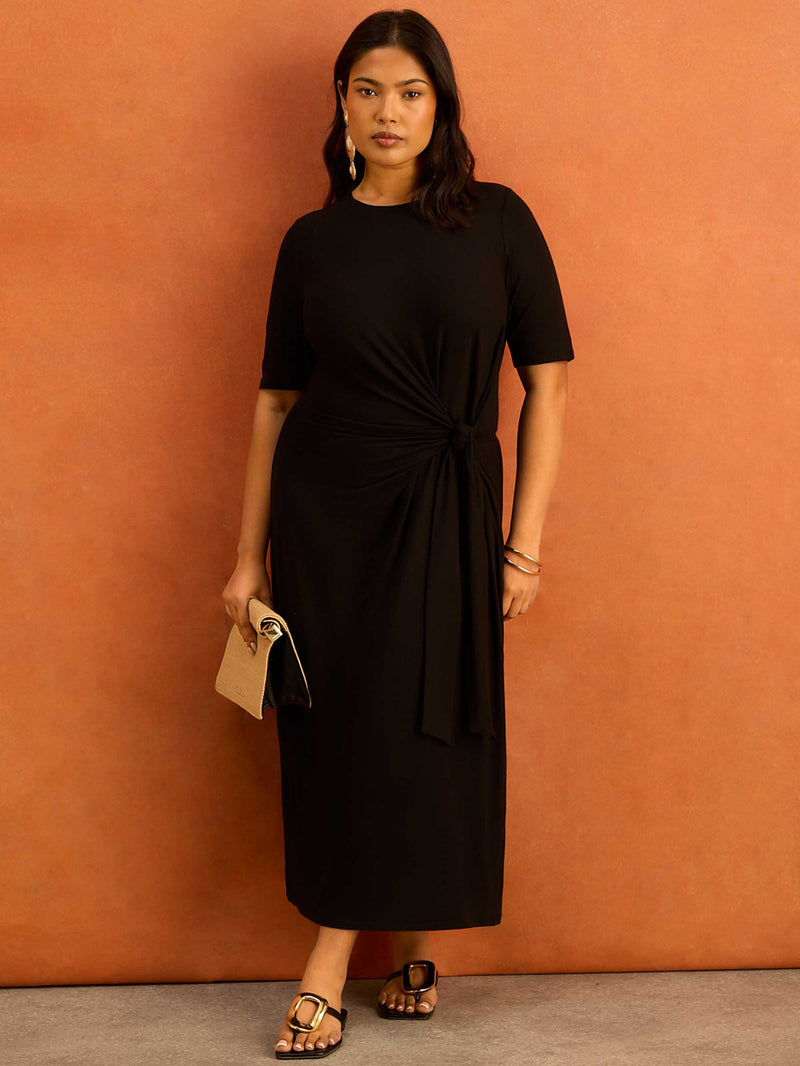 Black Tie Side Jersey Midaxi Dress