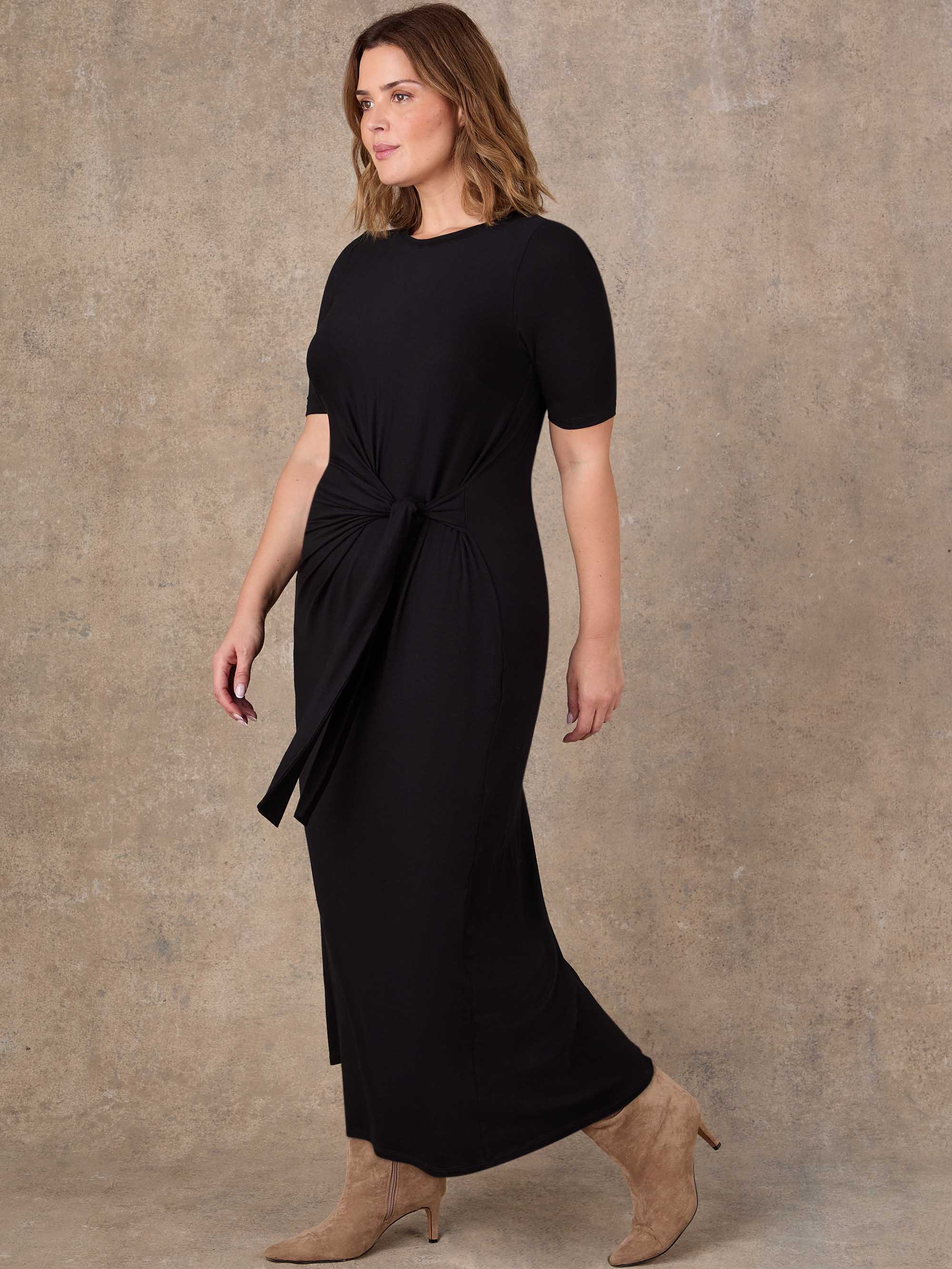 Black Tie Side Jersey Midaxi Dress