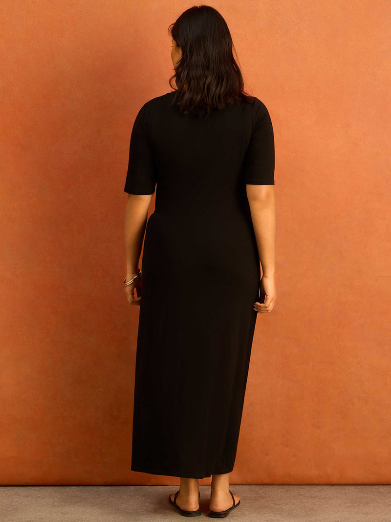 Black Tie Side Jersey Midaxi Dress