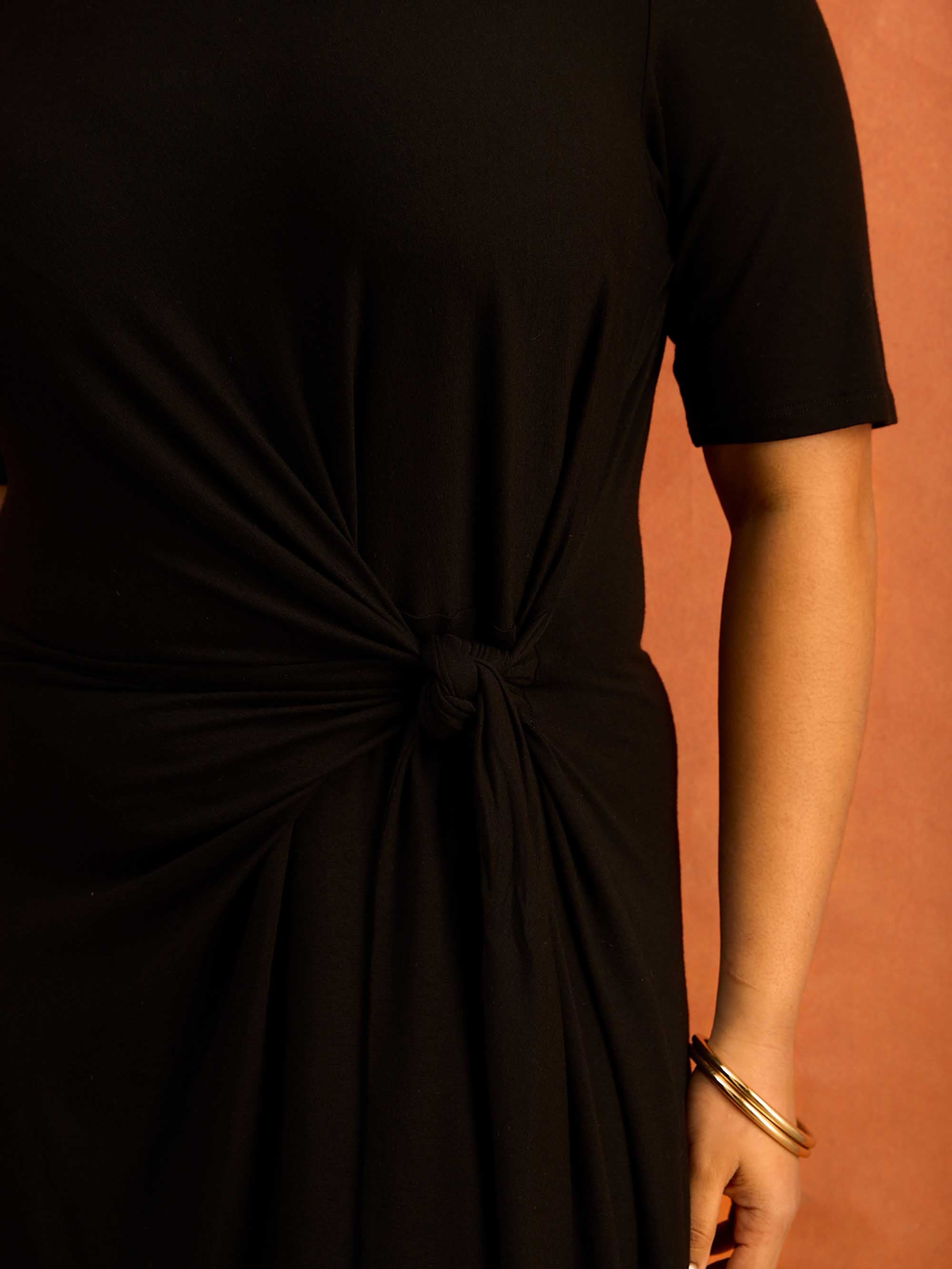 black tie side dress Black Textured Tie Side Maxi Dress