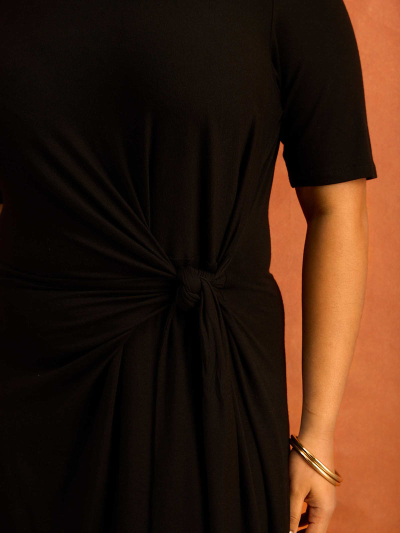 Black Tie Side Jersey Midaxi Dress