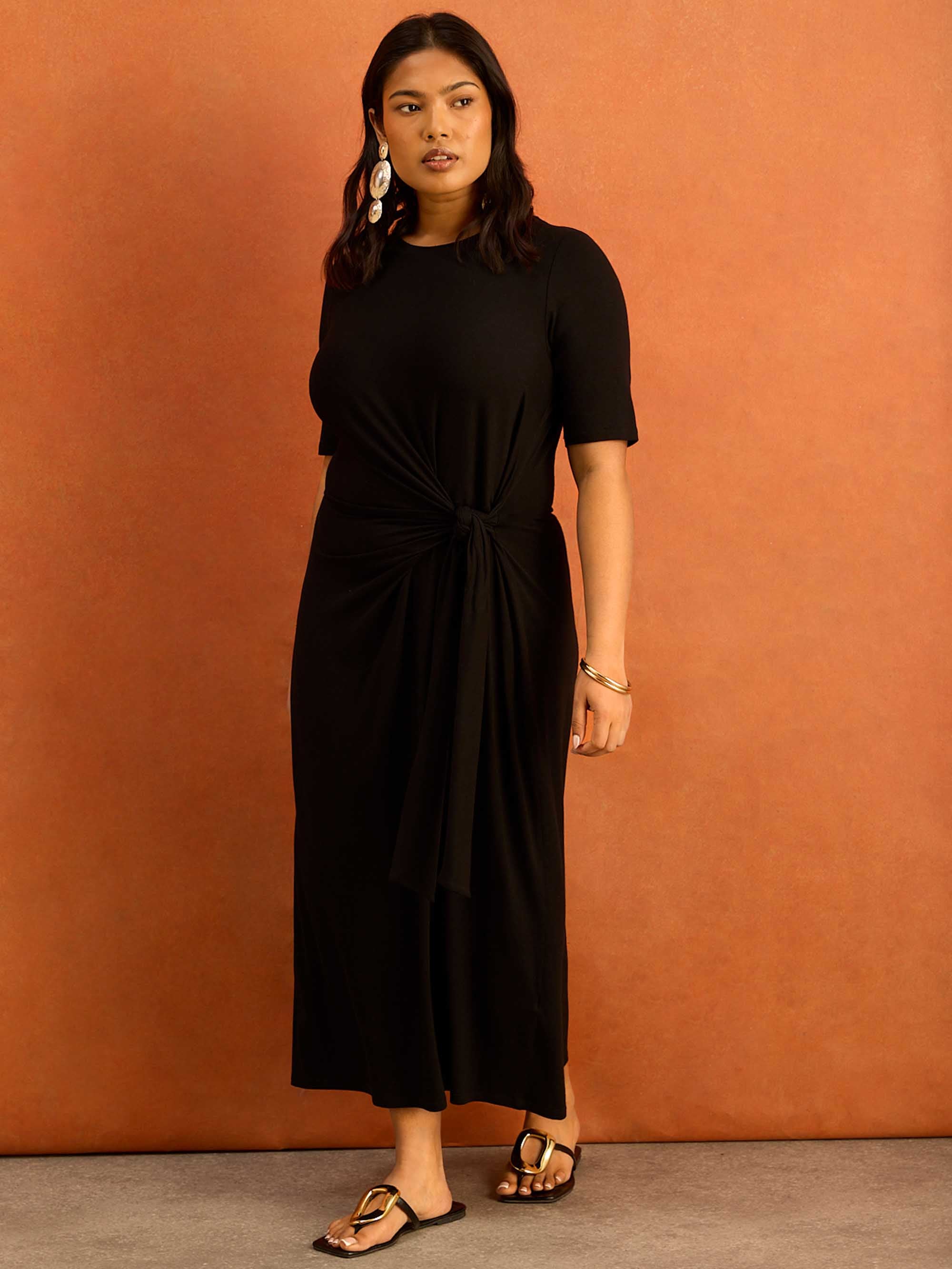 Black Tie Side Jersey Midaxi Dress