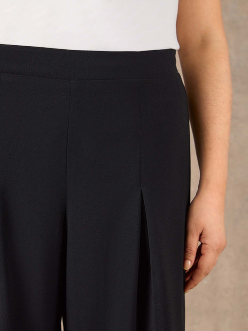 Black satin back crepe trousers with straight leg and fly front