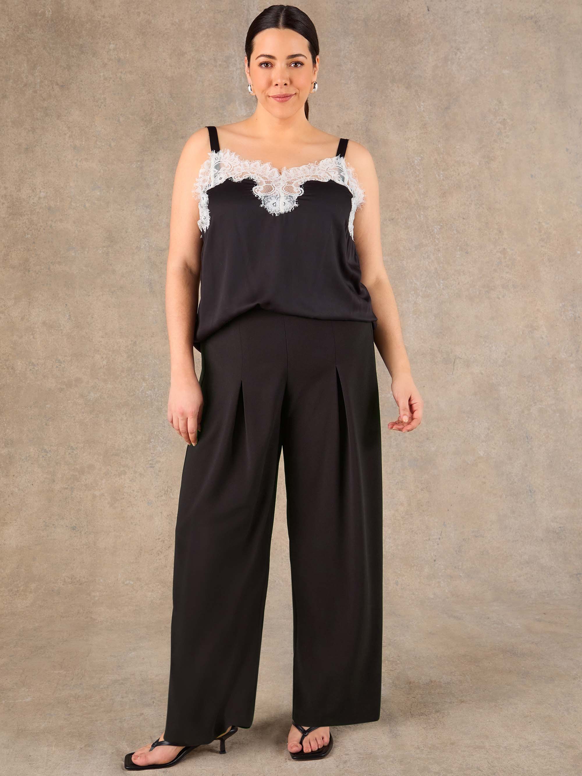 Black tailored wide leg trousers with pintuck front detail