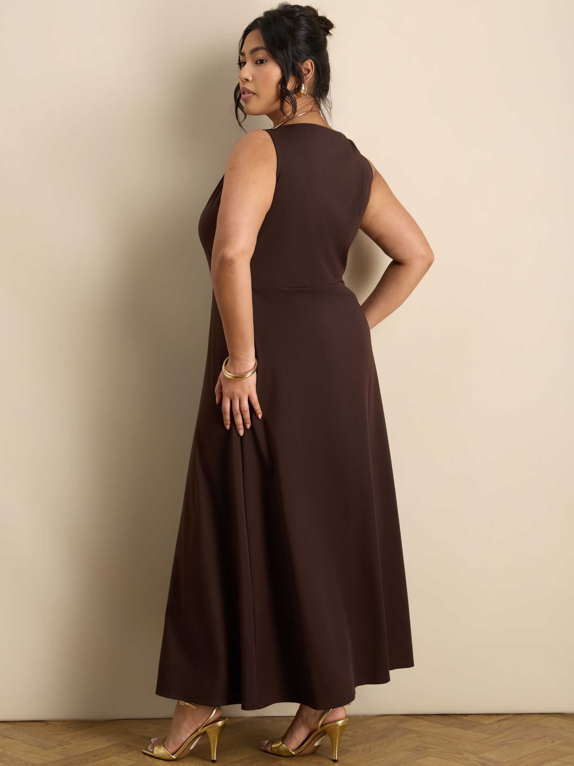 Brown Asymmetric Twist Maxi Dress