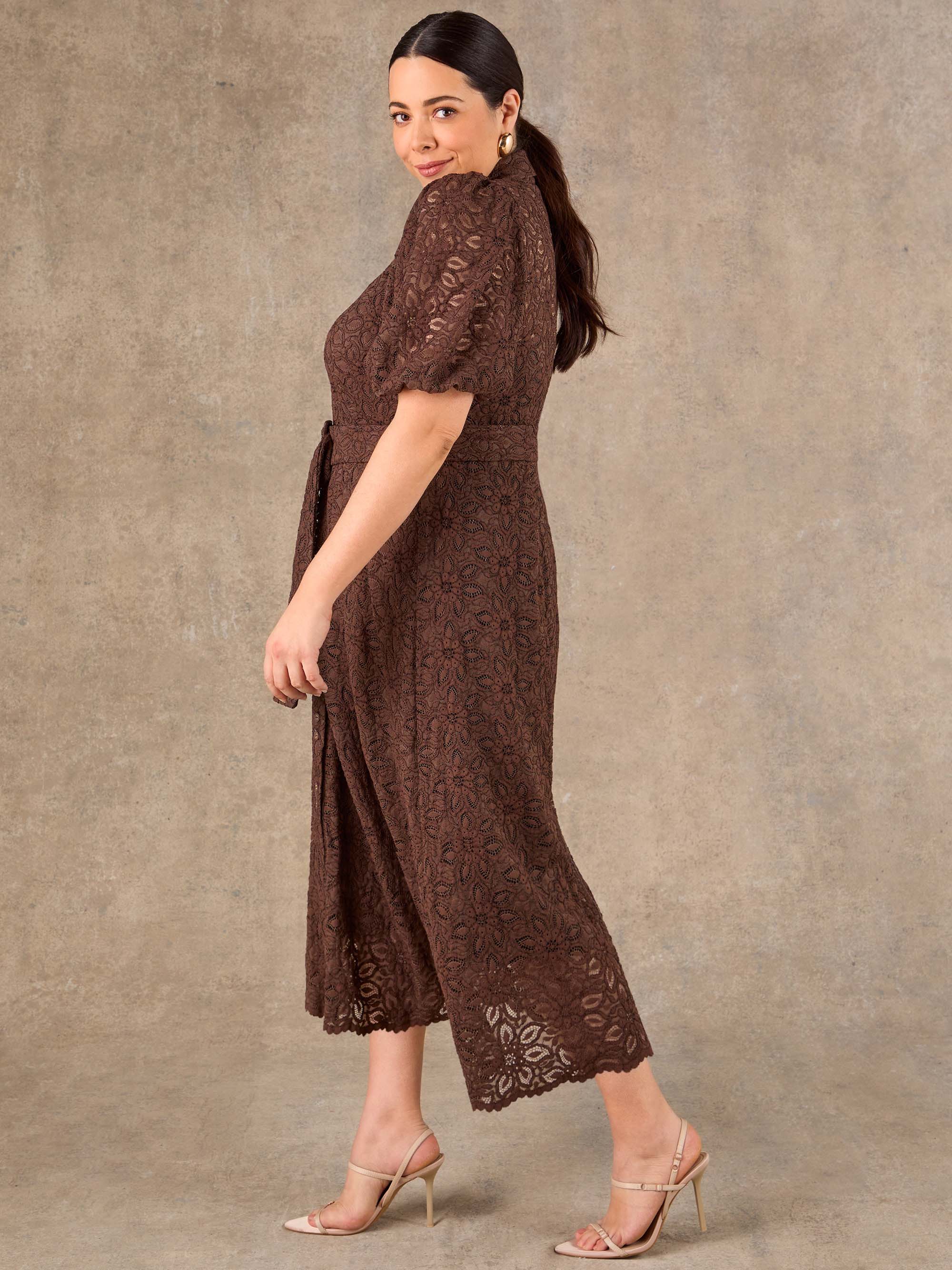 Chocolate brown occasion midi dress with detachable belt