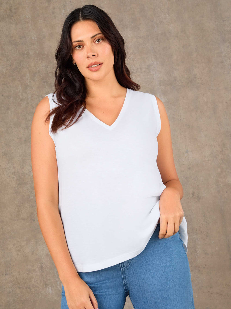 White Cotton Slub V Neck Vest