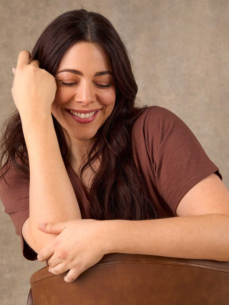 Chocolate Cotton Slub V Neck T-Shirt