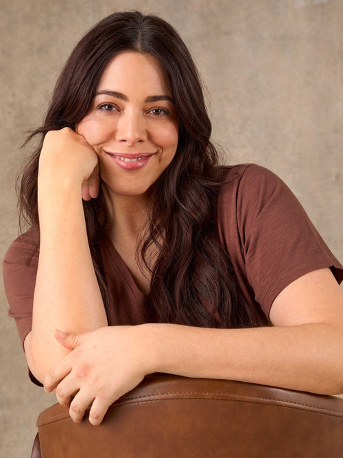 Chocolate Cotton Slub V Neck T-Shirt