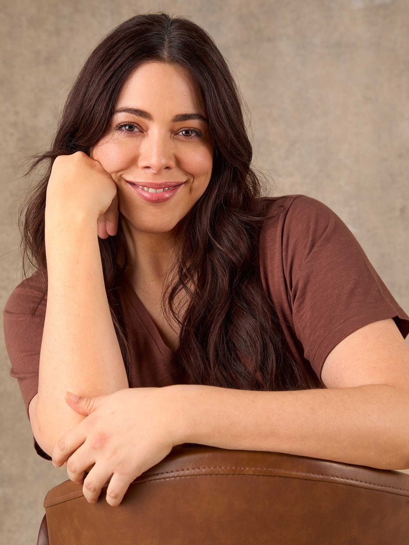 Chocolate Cotton Slub V Neck T-Shirt