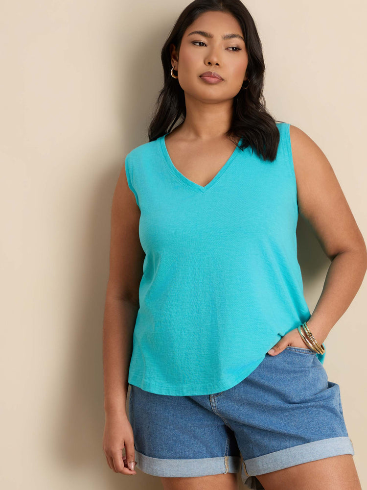 Blue Cotton Slub V Neck Vest