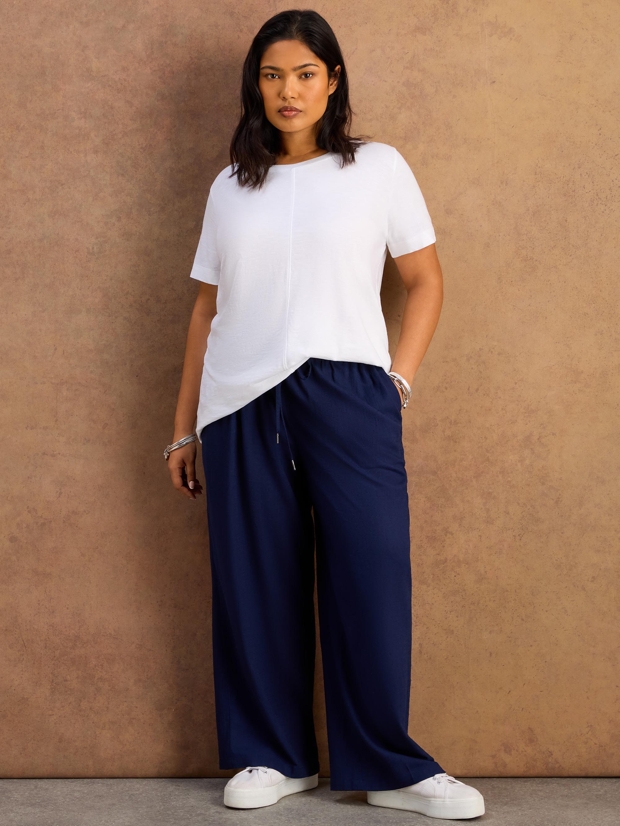 White Cotton Slub Round Neck Seam Detail T-Shirt