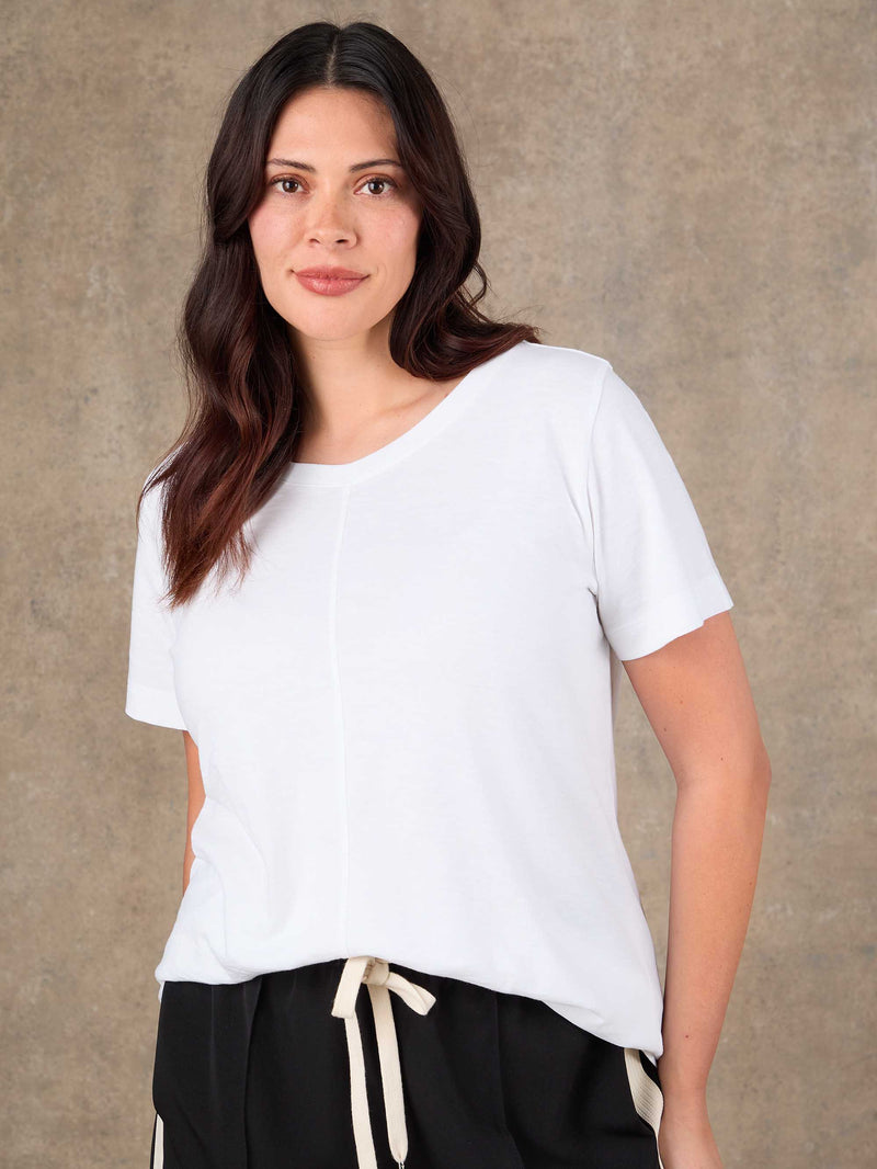 White Cotton Slub Round Neck Seam Detail T-Shirt