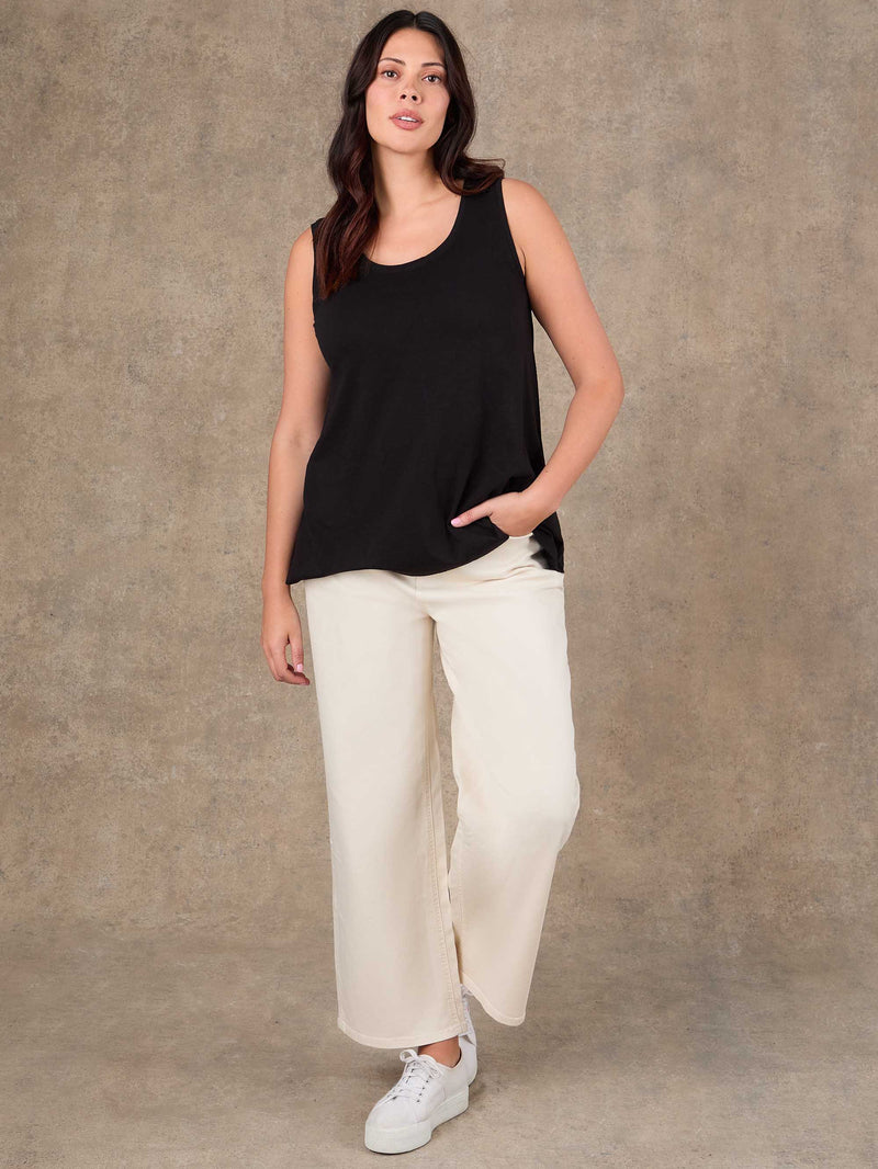 Black Cotton Slub Round Neck Vest