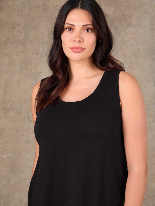 Black Cotton Slub Round Neck Vest