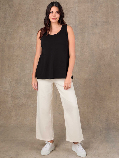 Black Cotton Slub Round Neck Vest