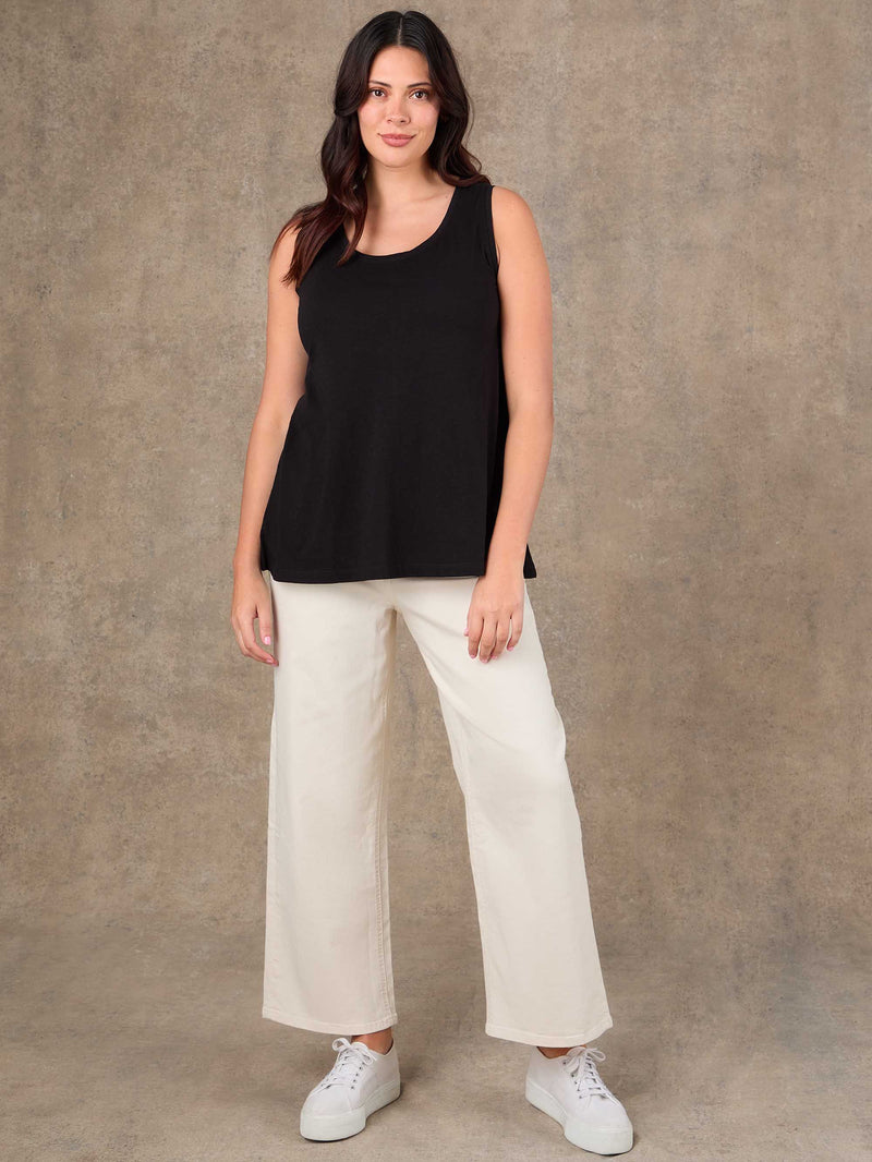 Black Cotton Slub Round Neck Vest