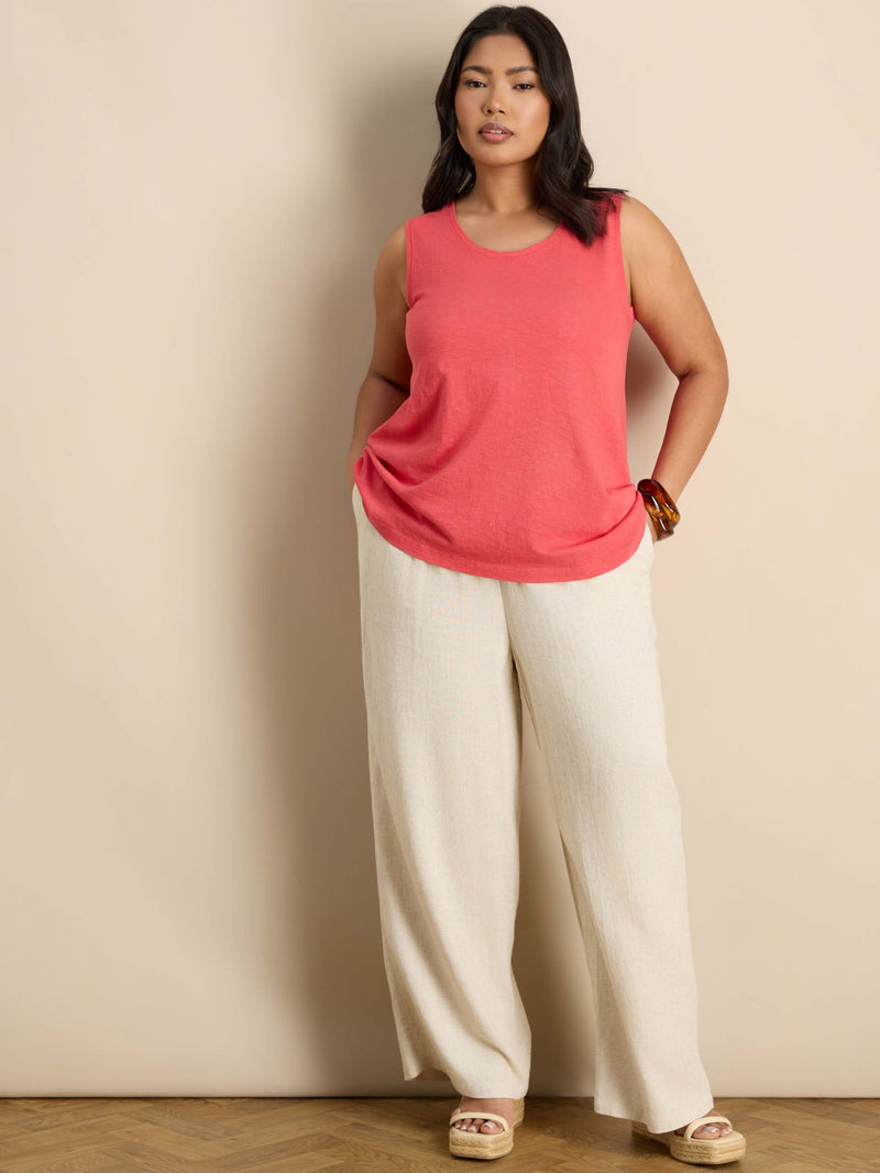 Pink Cotton Slub Round Neck Vest