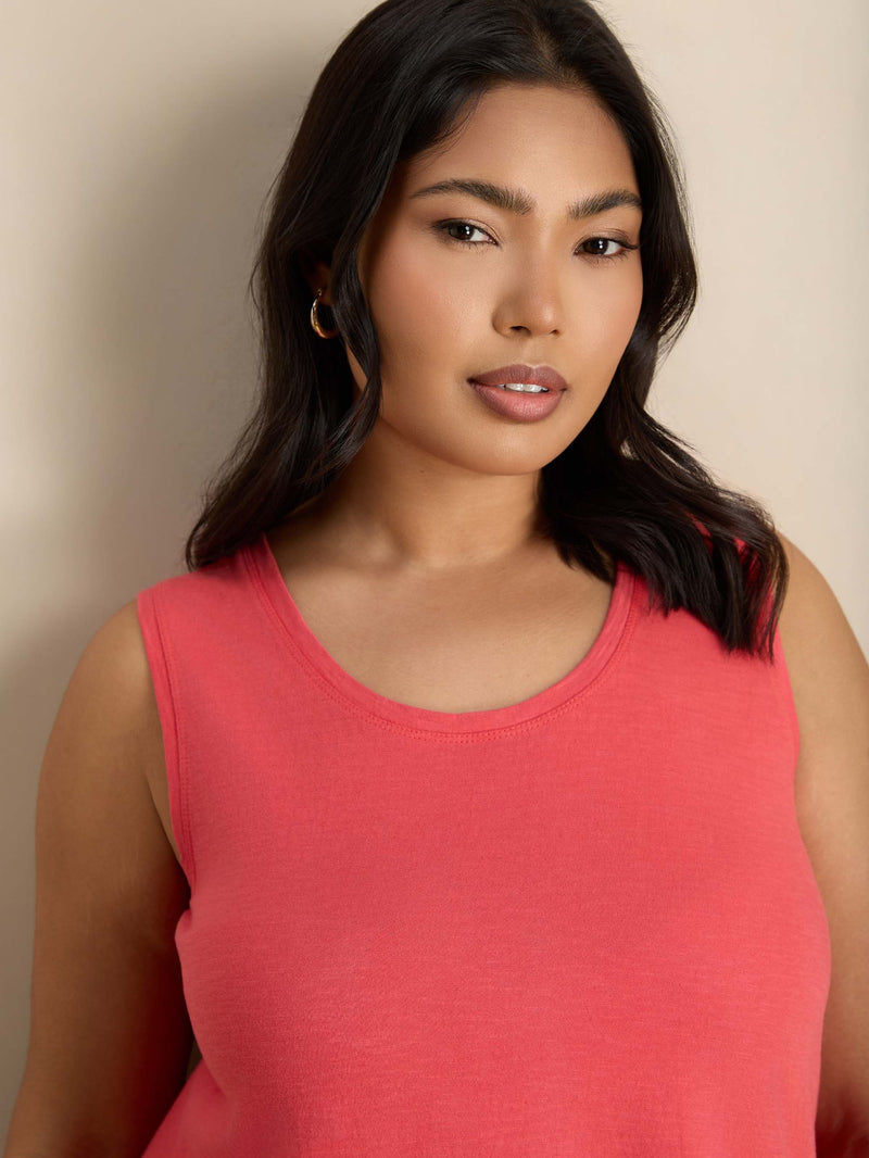 Pink Cotton Slub Round Neck Vest
