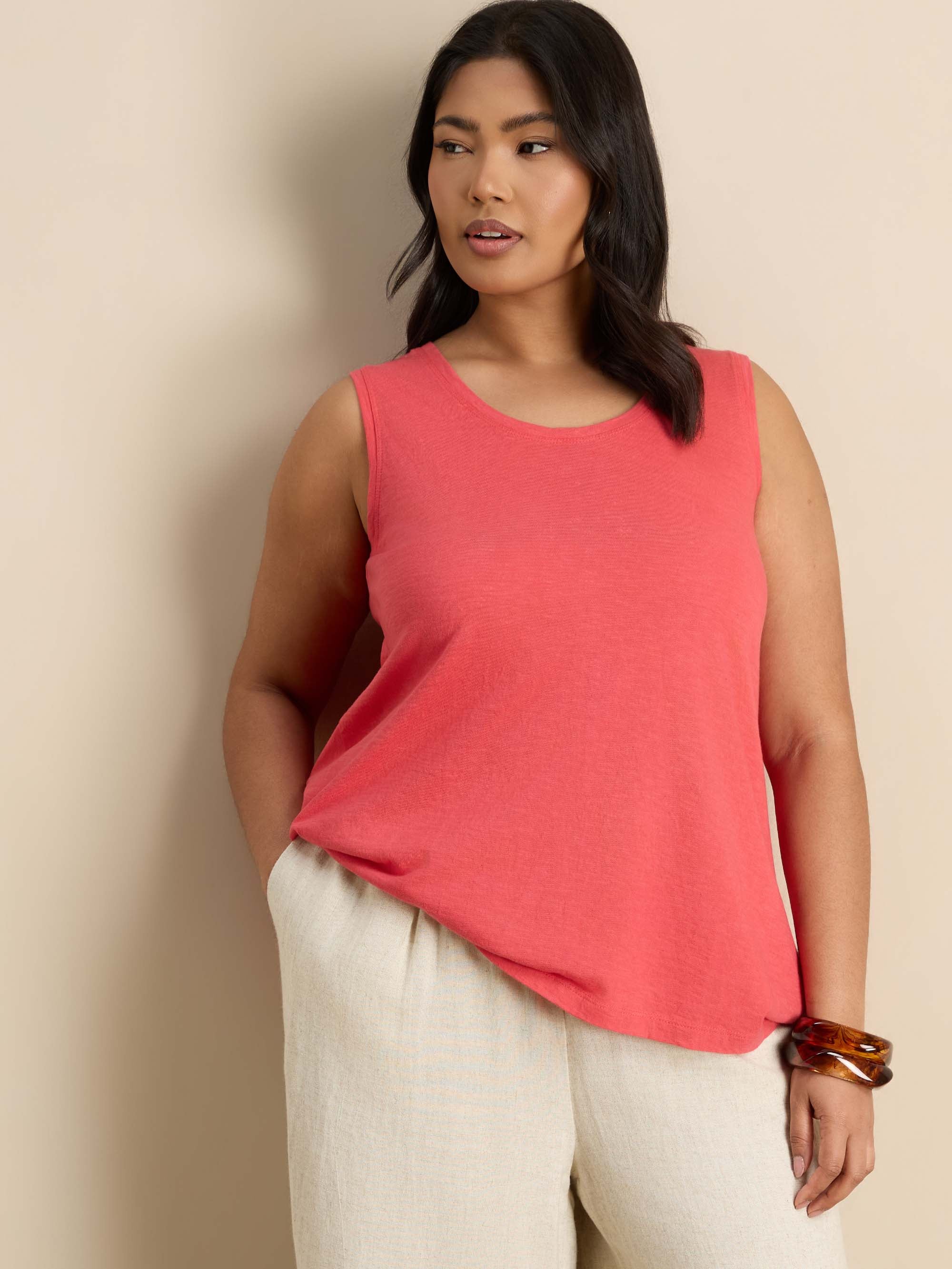 Pink Cotton Slub Round Neck Vest