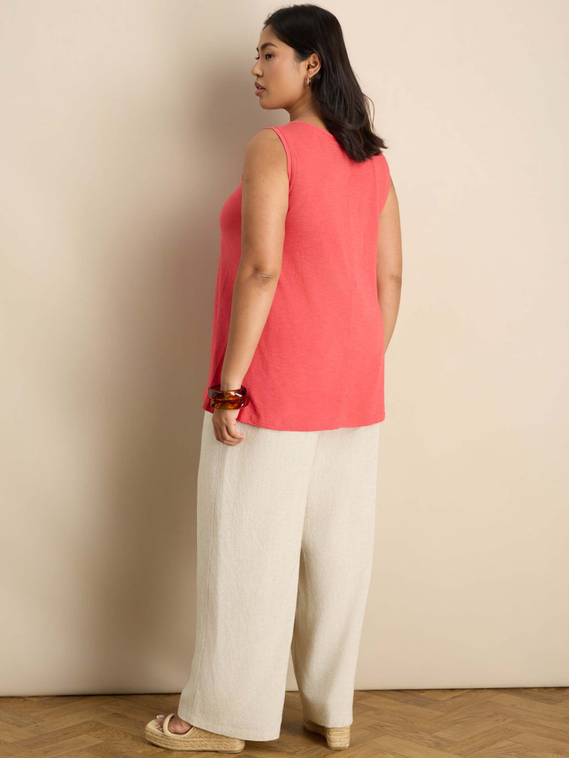 Pink Cotton Slub Round Neck Vest