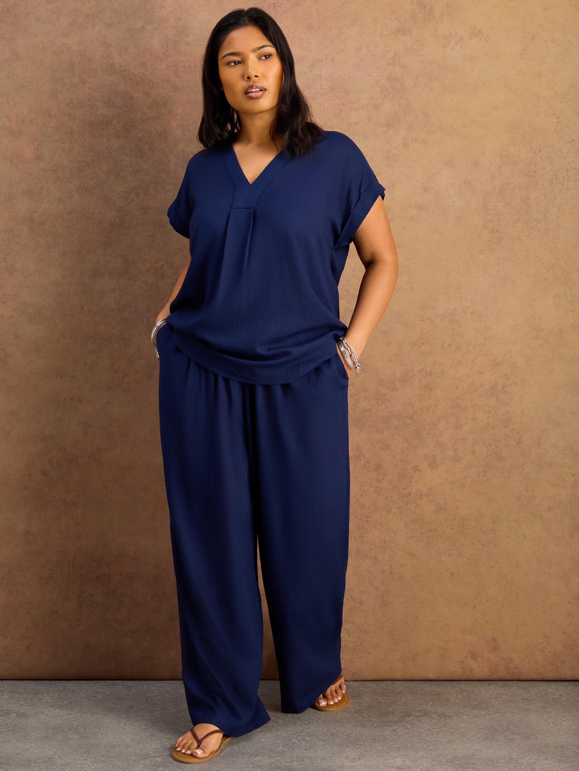 Navy Linen Blend V-Neck Top - Main Range and petite available