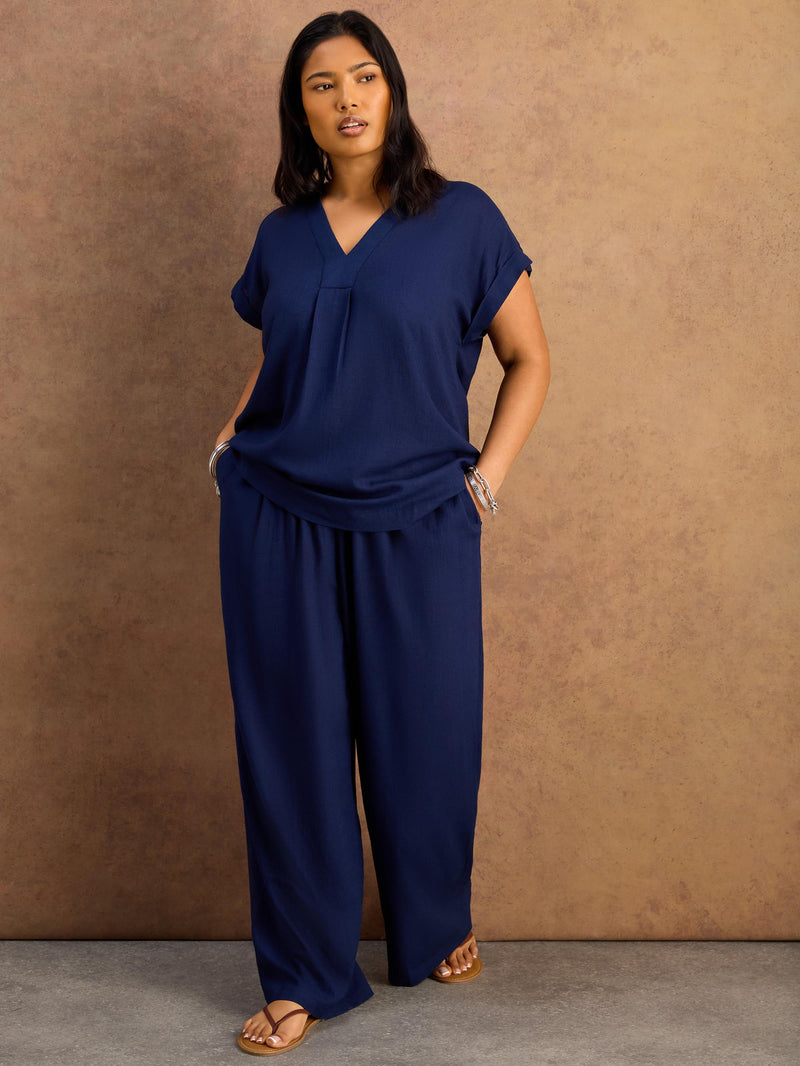 Navy Linen Blend V-Neck Top - Main Range and petite available