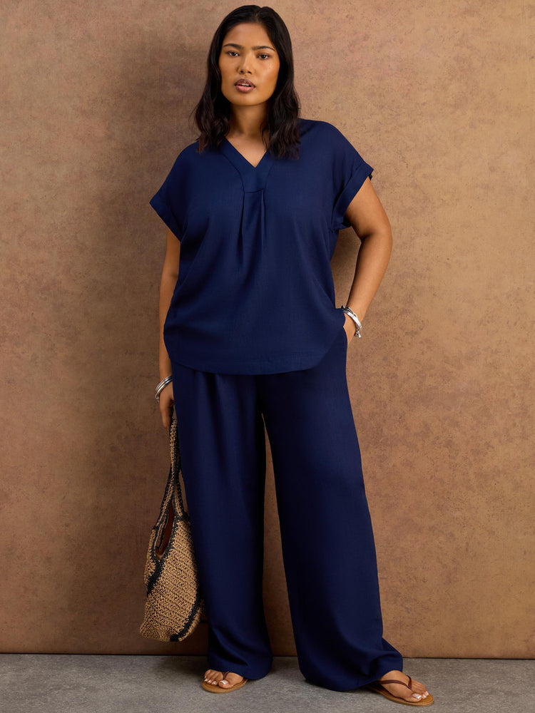 Navy Linen Blend Drawstring Trousers Resort Co-Rd if needed