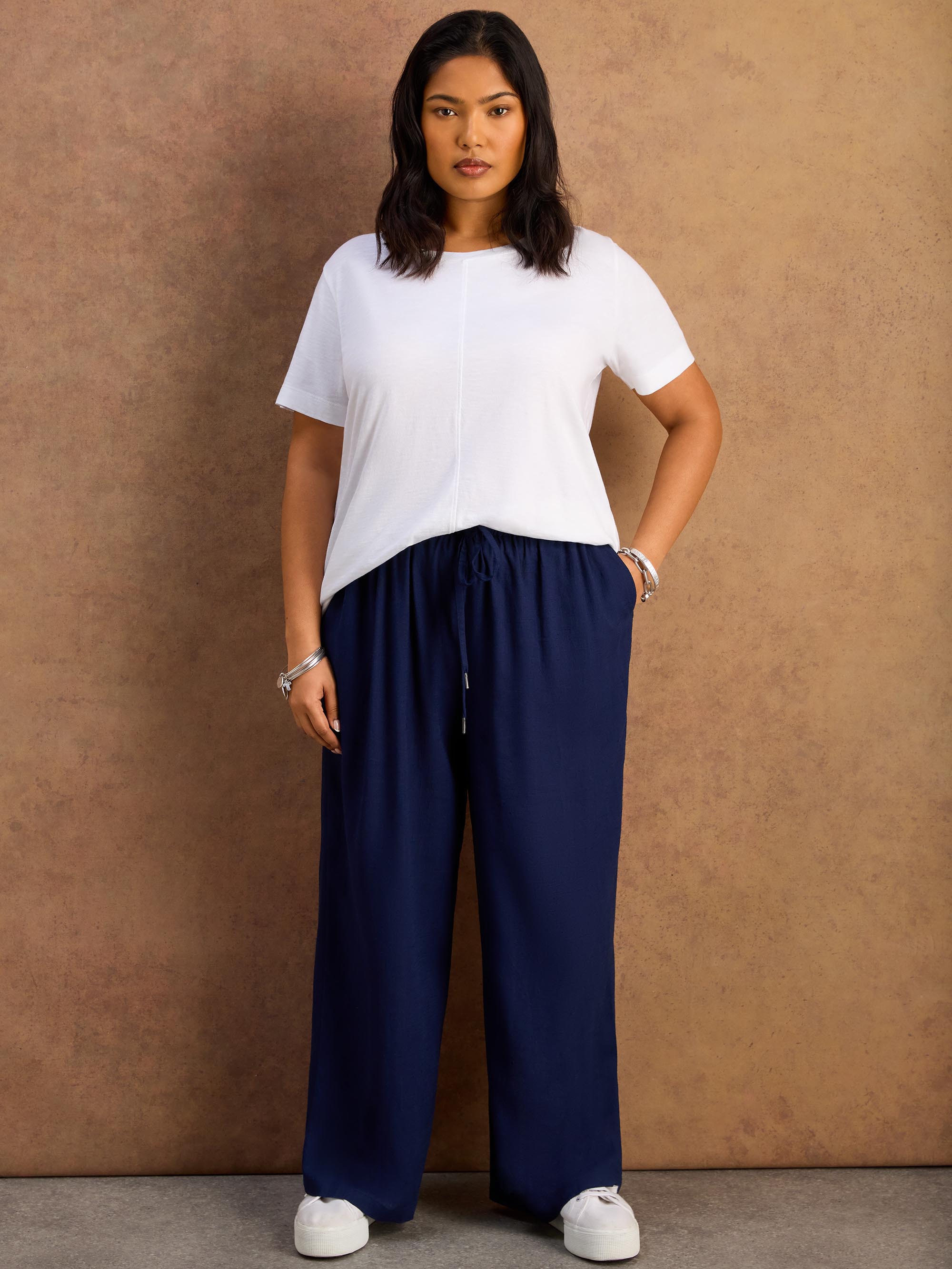 Navy Linen Blend Drawstring Trousers Resort Co-Rd if needed