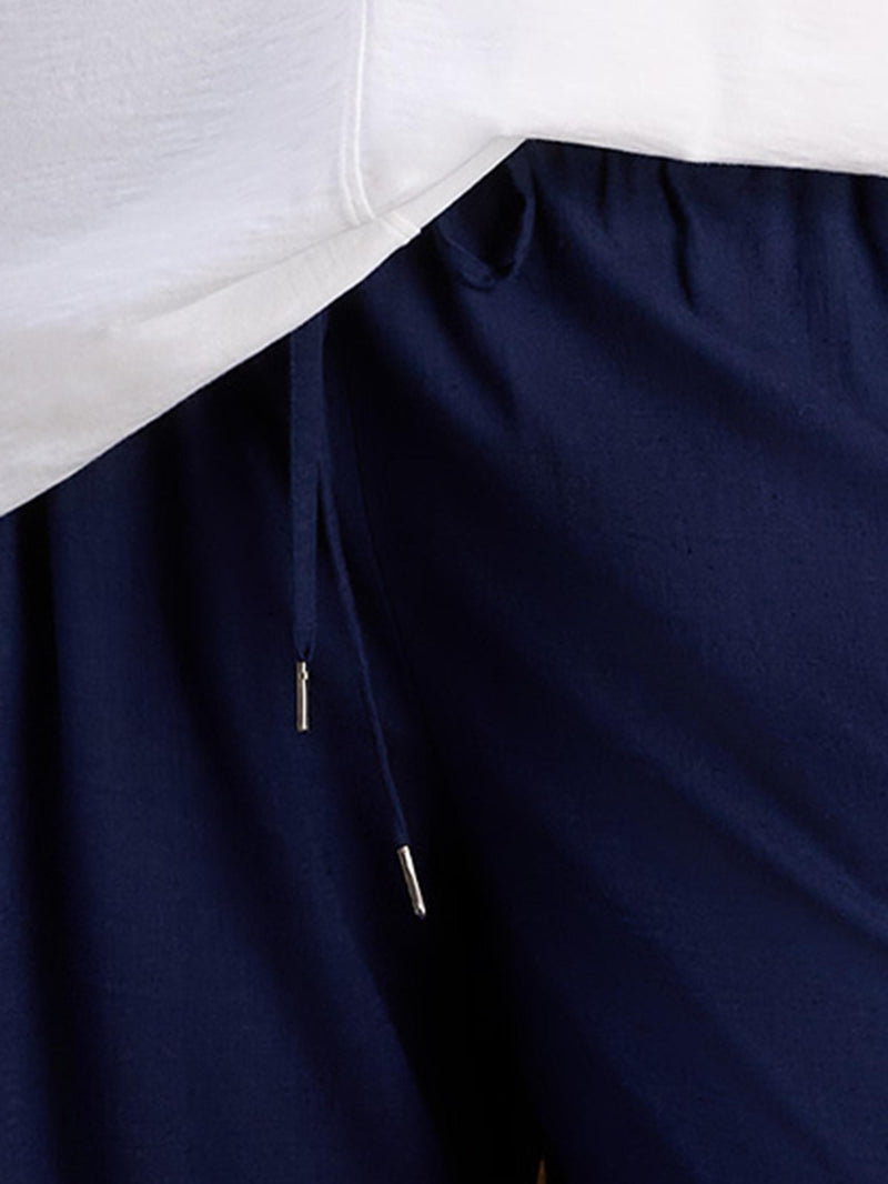 Navy Linen Blend Drawstring Trousers Resort Co-Rd if needed