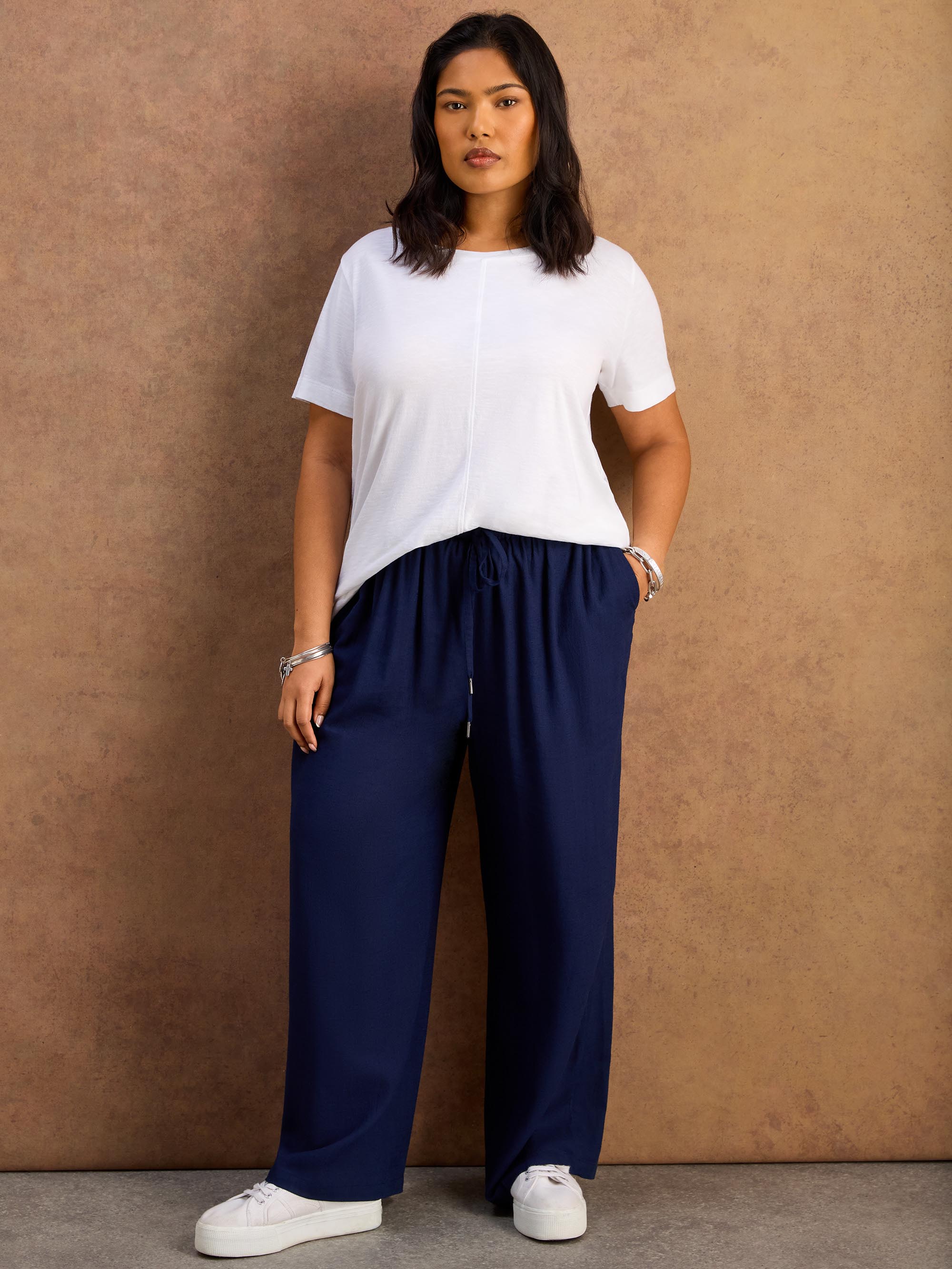 Navy Linen Blend Drawstring Trousers Resort Co-Rd if needed