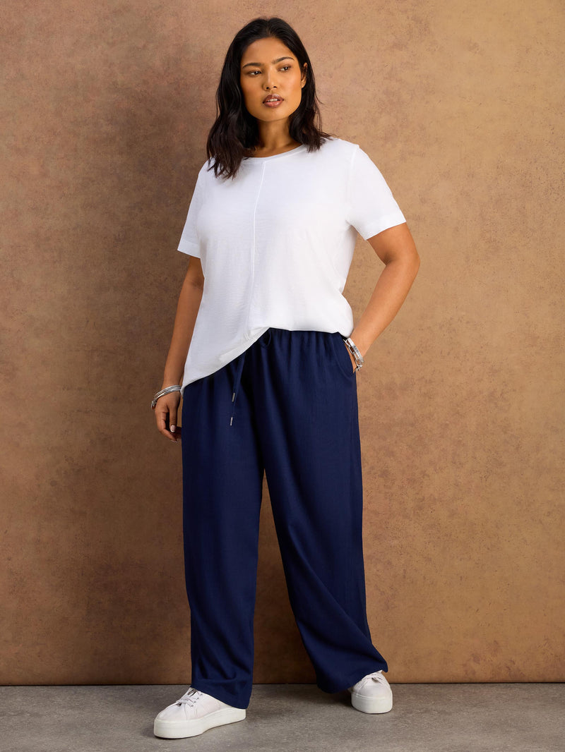 Navy Linen Blend Drawstring Trousers Resort Co-Rd if needed