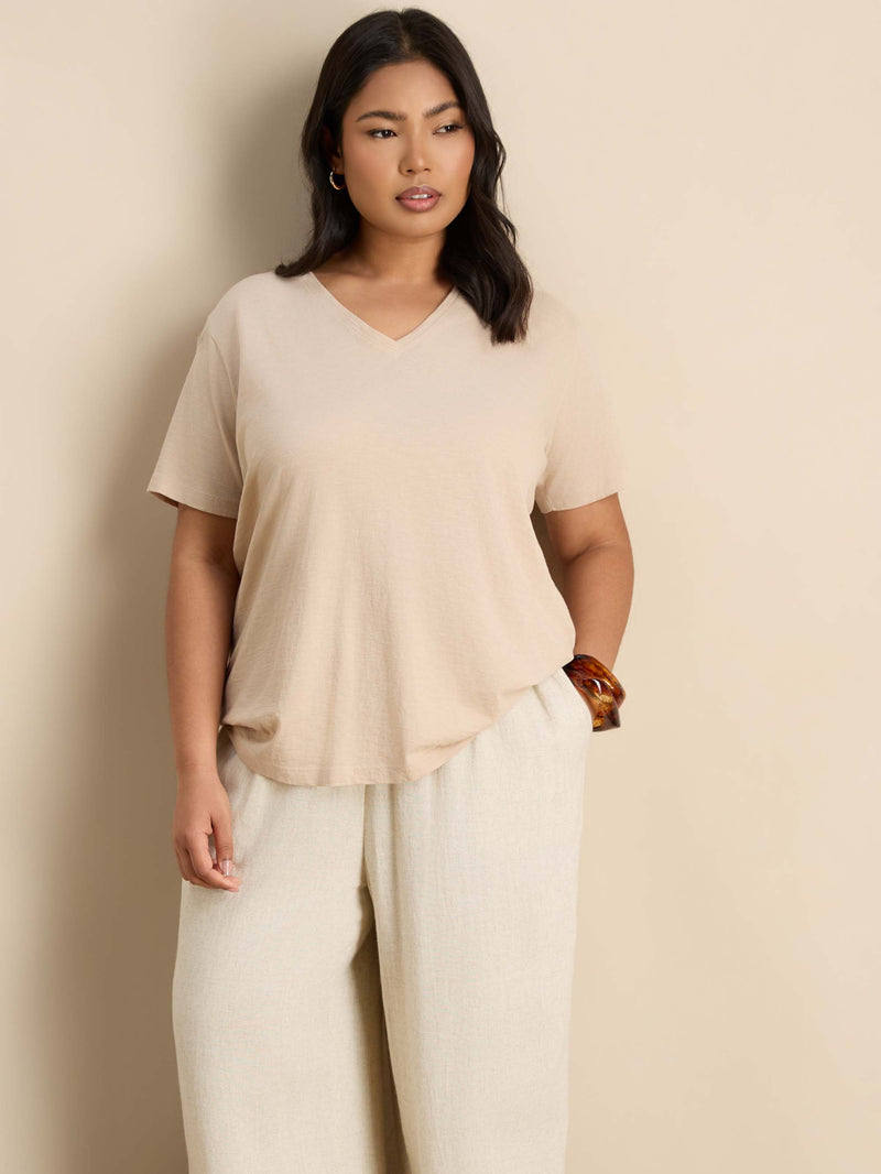 Oatmeal Linen Blend Wide Leg Drawstring Trousers