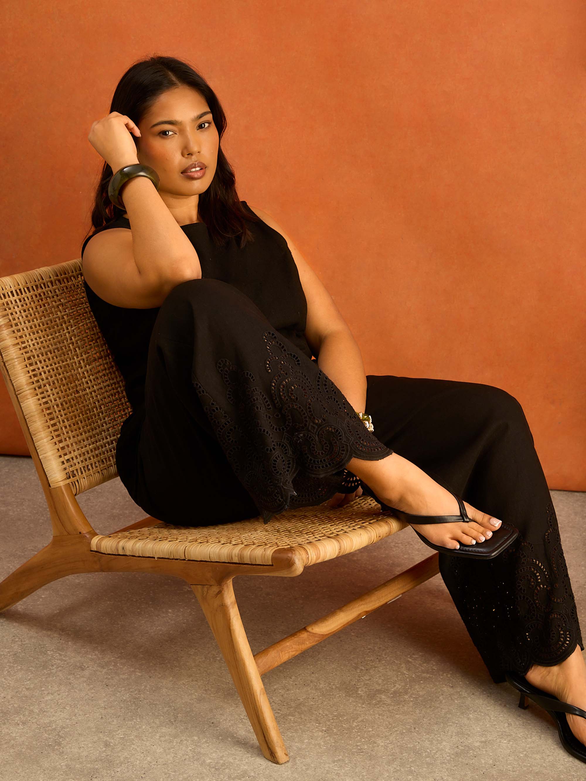Black Linen Blend Peplum Top